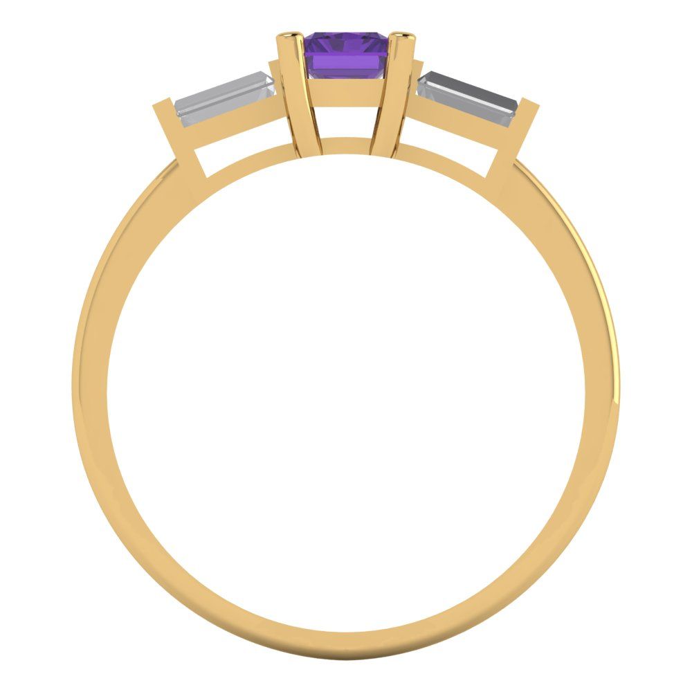 0.8 cttw Natural Amethyst Three-Stone Engagement Ring - Solid Gold (Emerald Cut,6x4mm)