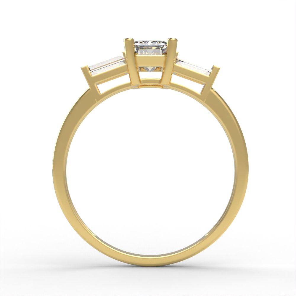 0.8 ct Brilliant Emerald Cut Natural Diamond Stone Clarity VS1-2 Color G-H Yellow Gold Three-Stone Ring