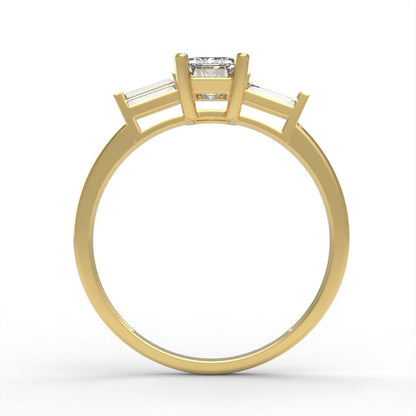 0.8 ct Brilliant Emerald Cut Natural Diamond Stone Clarity VS1-2 Color G-H Yellow Gold Three-Stone Ring