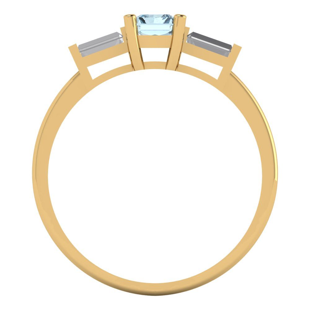 0.8 cttw Natural Aquamarine Three-Stone Engagement Ring - Solid Yellow Gold (VVS1, Emerald Cut,6x4mm)