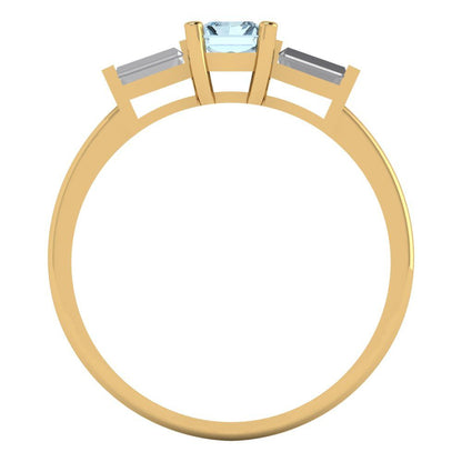 0.8 cttw Natural Aquamarine Three-Stone Engagement Ring - Solid Yellow Gold (VVS1, Emerald Cut,6x4mm)