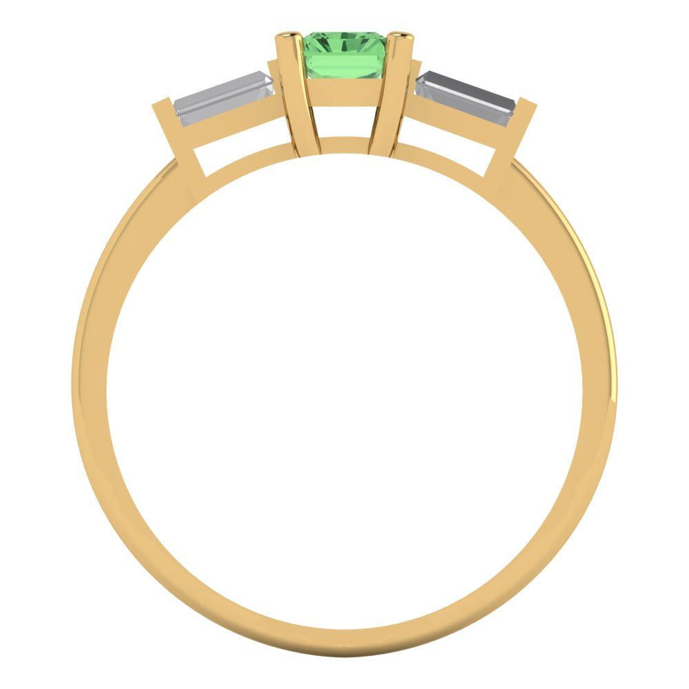 0.8 cttw Zirconia Simulated Green Diamond Three-Stone Engagement Ring - Solid Gold (VVS1, Emerald Cut,6x4mm)