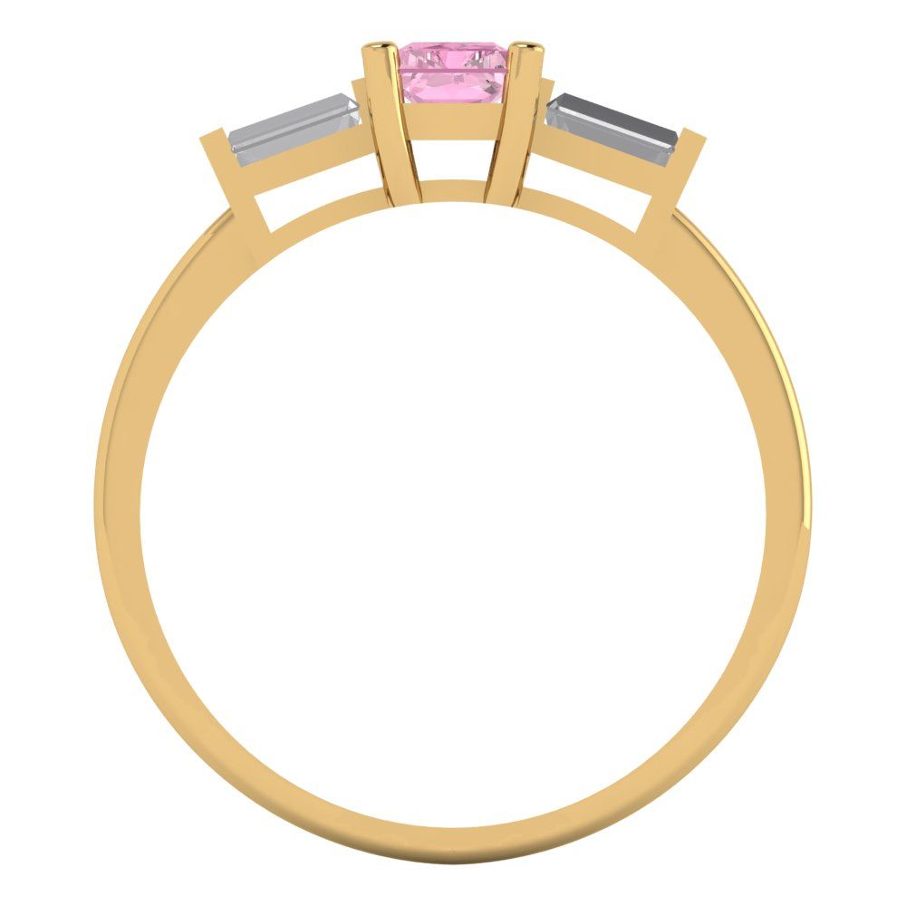 0.8 cttw Zirconia Simulated Pink Diamond Three-Stone Engagement Ring - Solid Gold (VVS1, Emerald Cut,6x4mm)