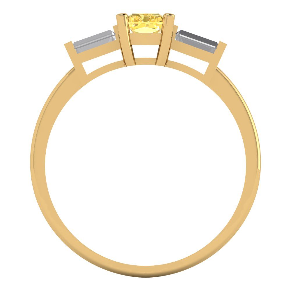 0.8 cttw Natural Citrine Three-Stone Engagement Ring - Solid Gold (Emerald Cut,6x4mm)