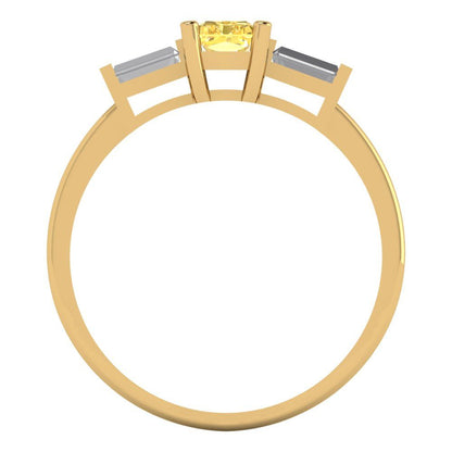 0.8 cttw Natural Citrine Three-Stone Engagement Ring - Solid Gold (Emerald Cut,6x4mm)