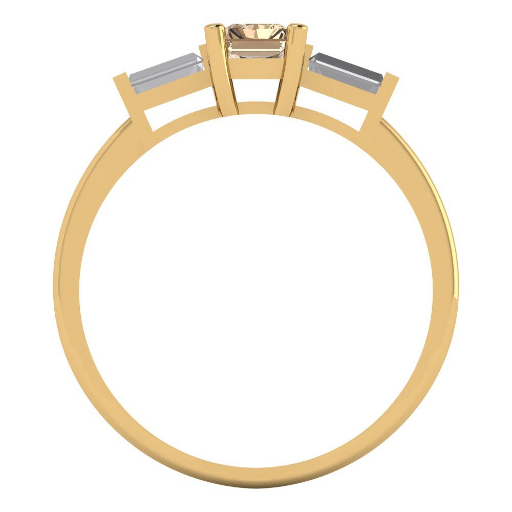 0.8 cttw Yellow Moissanite Three-Stone Engagement Ring - Solid Yellow Gold (VVS1, Emerald Cut,6x4mm)