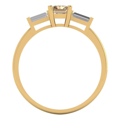 0.8 cttw Yellow Moissanite Three-Stone Engagement Ring - Solid Yellow Gold (VVS1, Emerald Cut,6x4mm)