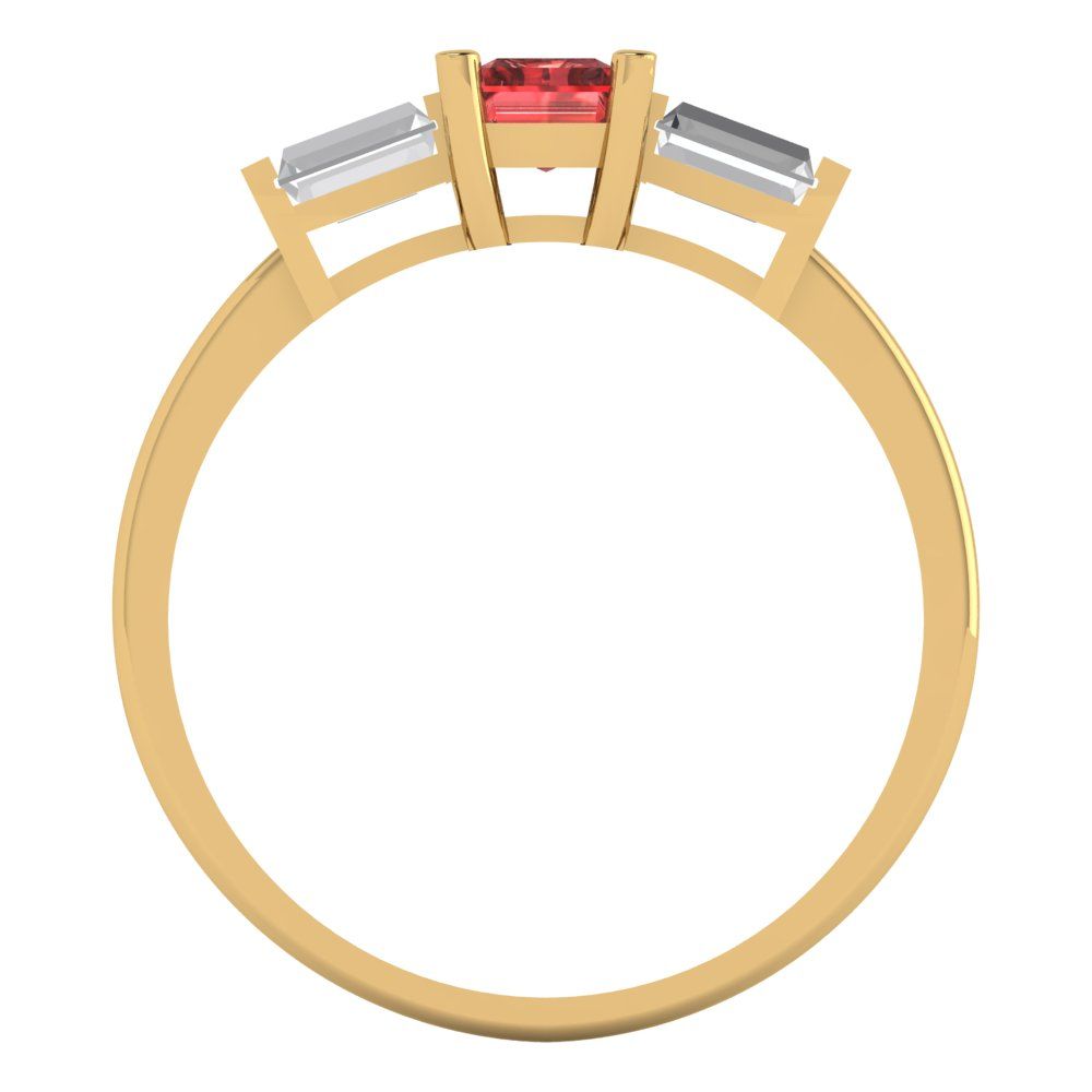 0.8 cttw Natural Garnet Three-Stone Engagement Ring - Solid Gold (Emerald Cut,6x4mm)