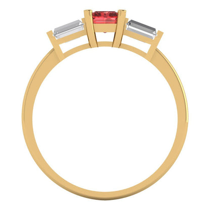 0.8 cttw Natural Garnet Three-Stone Engagement Ring - Solid Gold (Emerald Cut,6x4mm)
