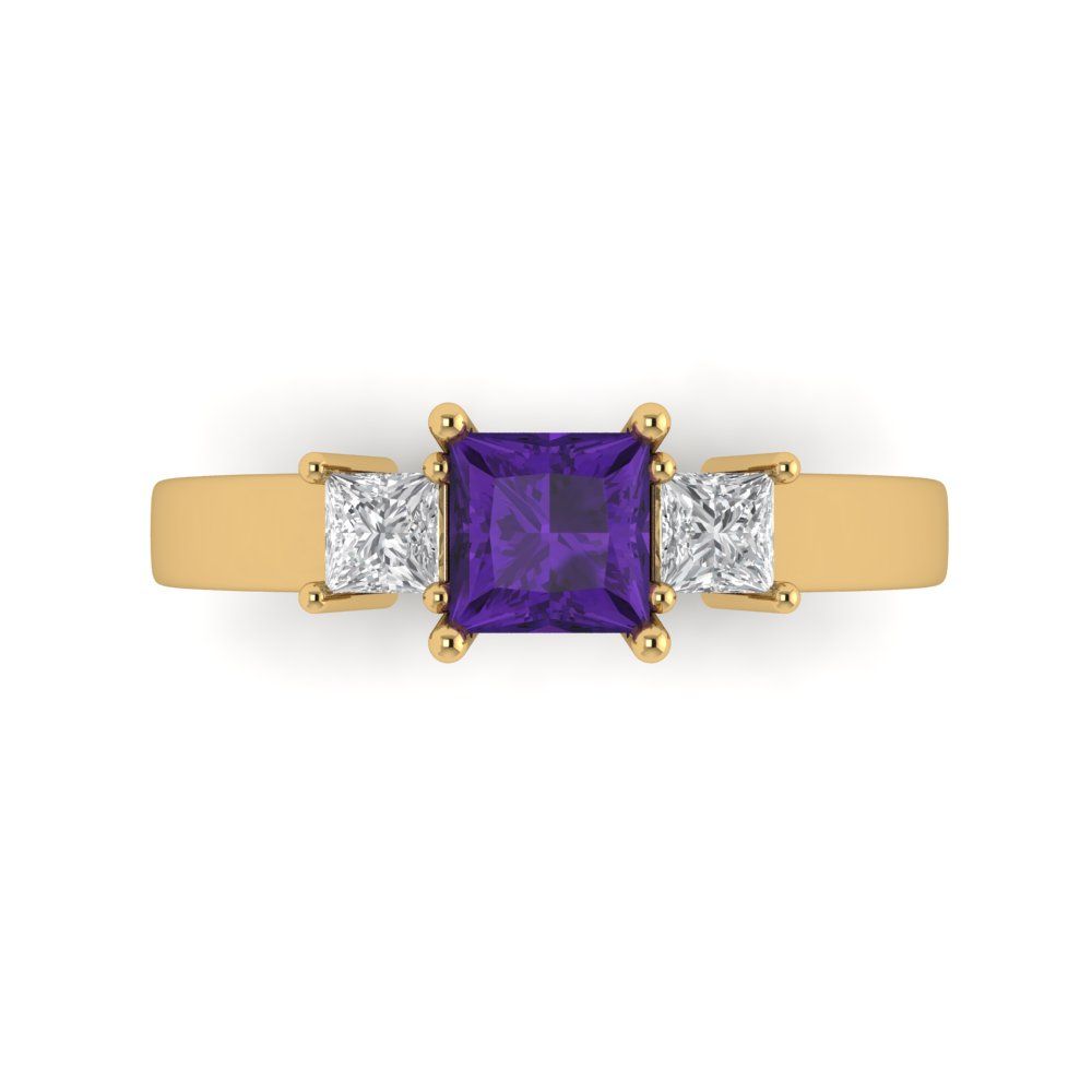 1.11 cttw Natural Amethyst Three-Stone Engagement Ring - Solid Gold (Princess Cut,5.0mm)