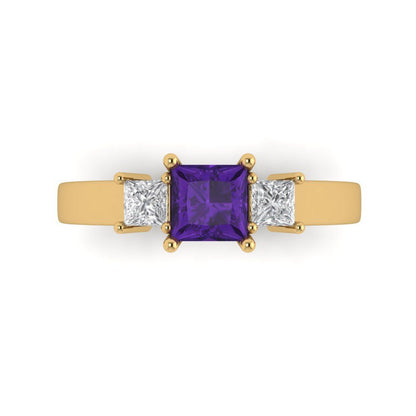 1.11 cttw Natural Amethyst Three-Stone Engagement Ring - Solid Gold (Princess Cut,5.0mm)