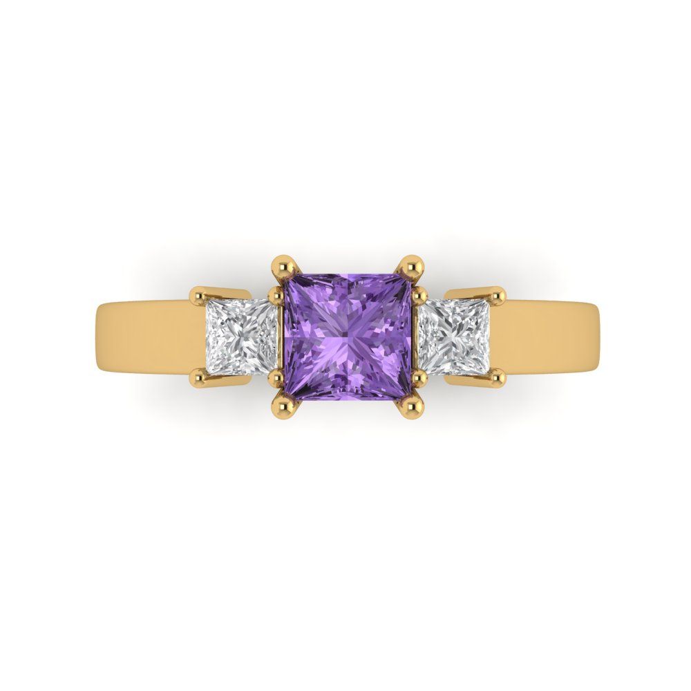 1.11 cttw Simulated Alexandrite Three-Stone Engagement Ring - Solid Gold (Princess Cut,5.0mm)