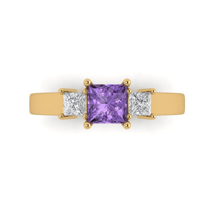 1.11 cttw Simulated Alexandrite Three-Stone Engagement Ring - Solid Gold (Princess Cut,5.0mm)