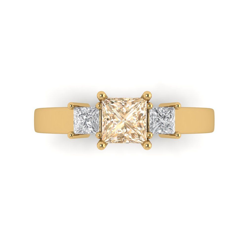 1.11 cttw Natural Morganite Three-Stone Engagement Ring - Solid Gold (Princess Cut,5.0mm)