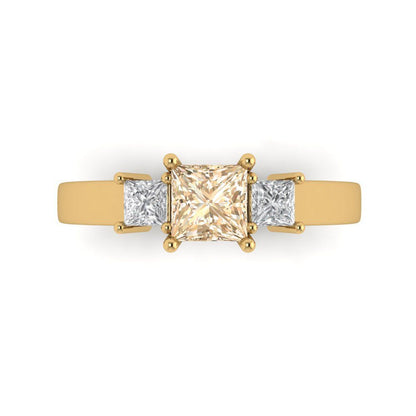 1.11 cttw Natural Morganite Three-Stone Engagement Ring - Solid Gold (Princess Cut,5.0mm)