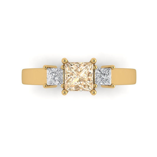 1.11 cttw Natural Morganite Three-Stone Engagement Ring - Solid Yellow Gold (VVS1, Princess Cut,5.0mm)