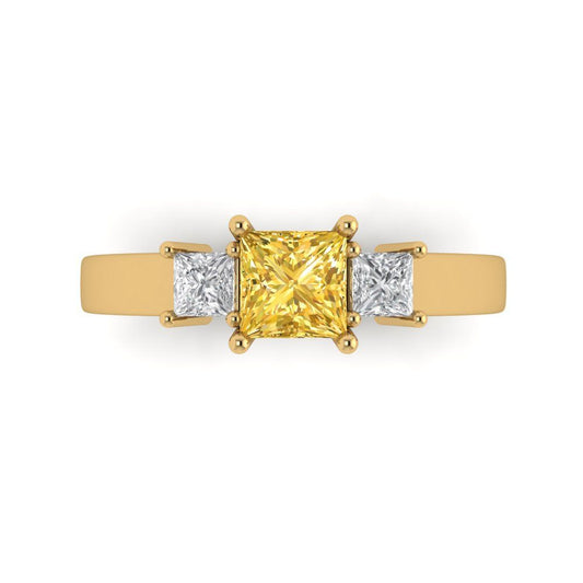 1.11 cttw Natural Citrine Three-Stone Engagement Ring - Solid Yellow Gold (VVS1, Princess Cut,5.0mm)