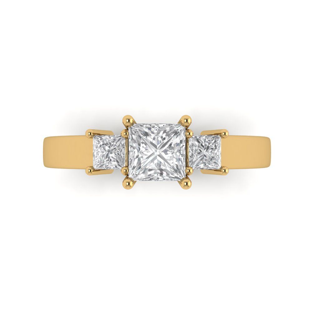 1.11 cttw White Sapphire Three-Stone Engagement Ring - Solid Yellow Gold (VVS1, Princess Cut,5.0mm)
