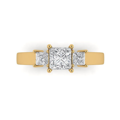 1.11 cttw White Sapphire Three-Stone Engagement Ring - Solid Yellow Gold (VVS1, Princess Cut,5.0mm)