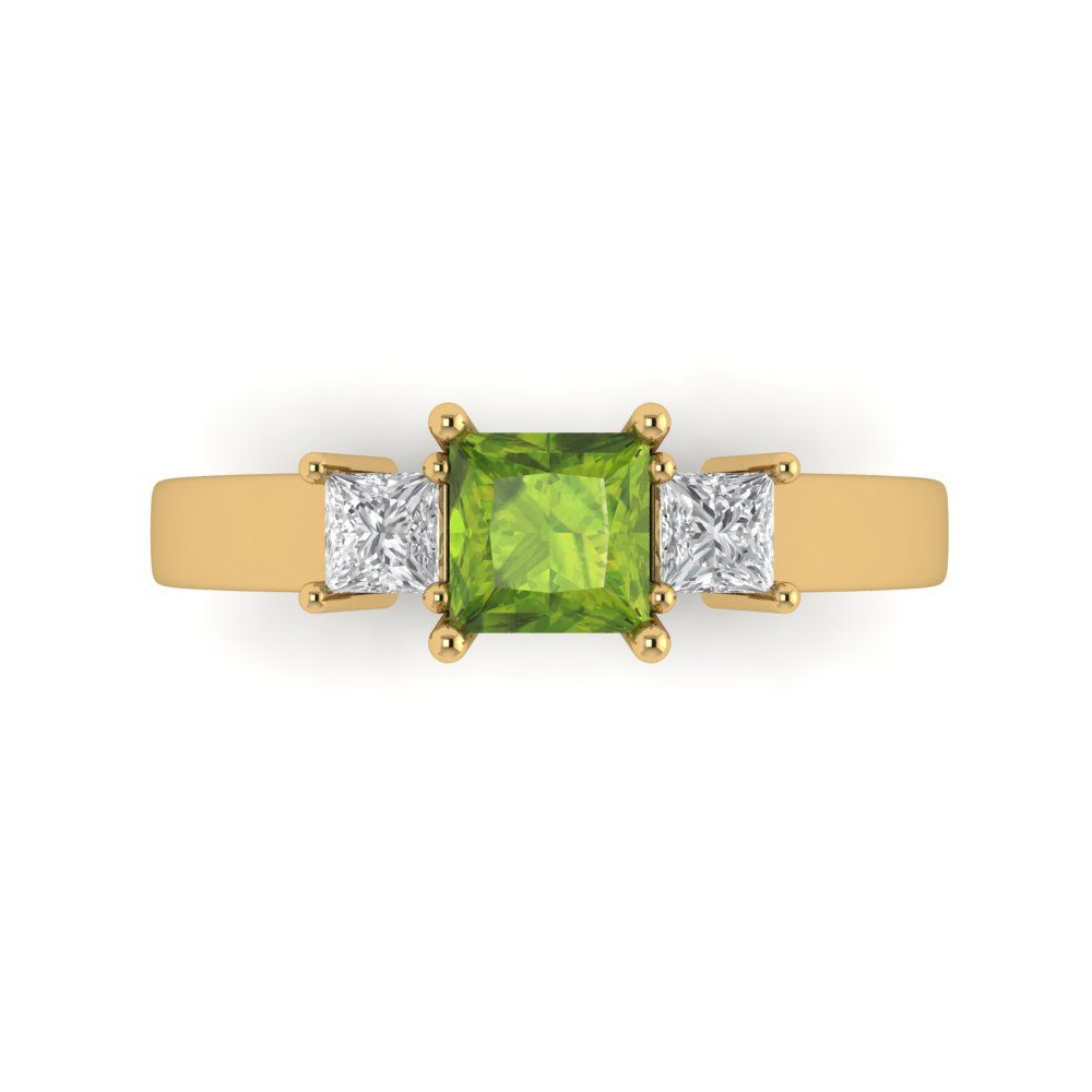 1.11 cttw Natural Peridot Three-Stone Engagement Ring - Solid Gold (Princess Cut,5.0mm)