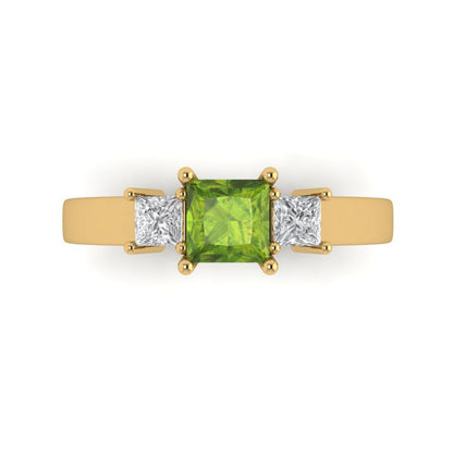 1.11 cttw Natural Peridot Three-Stone Engagement Ring - Solid Gold (Princess Cut,5.0mm)