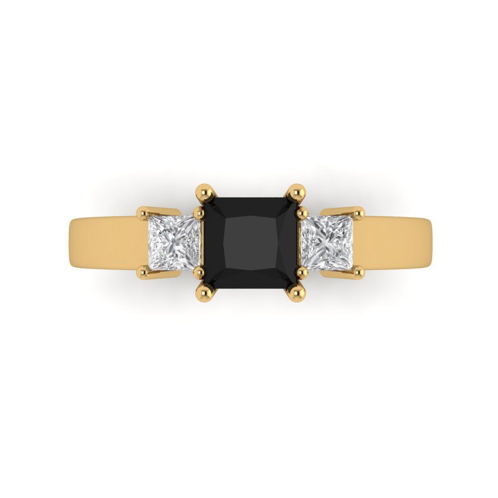 1.11 cttw Natural Onyx Three-Stone Engagement Ring - Solid Gold (Princess Cut,5.0mm)