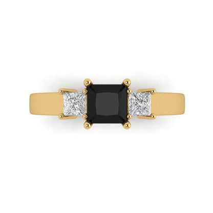 1.11 cttw Natural Onyx Three-Stone Engagement Ring - Solid Gold (Princess Cut,5.0mm)