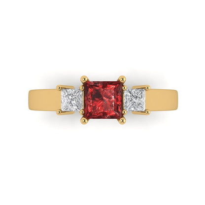 1.11 cttw Natural Garnet Three-Stone Engagement Ring - Solid Gold (Princess Cut,5.0mm)