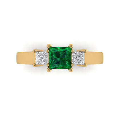 1.11 cttw Simulated Emerald Three-Stone Engagement Ring - Solid Gold (Princess Cut,5.0mm)