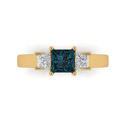 1.11 cttw Natural London Blue Topaz Three-Stone Engagement Ring - Solid Gold (Princess Cut,5.0mm)