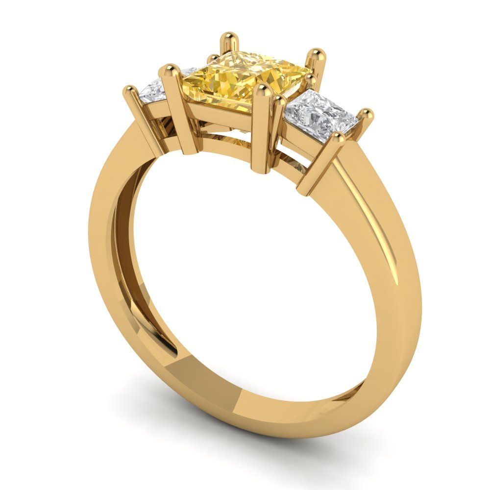1.11 cttw Zirconia Simulated Yellow Diamond Three-Stone Engagement Ring - Solid Yellow Gold (VVS1, Princess Cut,5.0mm)