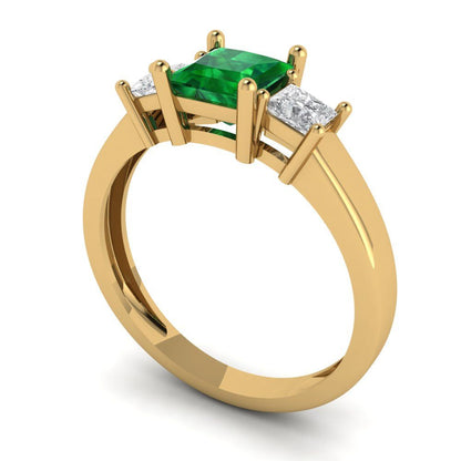 1.11 cttw Simulated Emerald Three-Stone Engagement Ring - Solid Gold (Princess Cut,5.0mm)