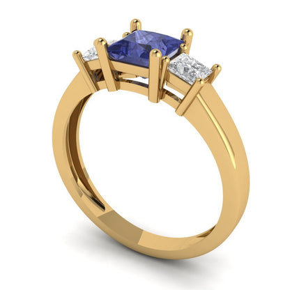 1.11 cttw Simulated Tanzanite Three-Stone Engagement Ring - Solid Yellow Gold (VVS1, Princess Cut,5.0mm)
