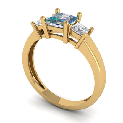1.11 cttw Blue Moissanite Three-Stone Engagement Ring - Solid Yellow Gold (VVS1, Princess Cut,5.0mm)