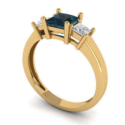 1.11 cttw Natural London Blue Topaz Three-Stone Engagement Ring - Solid Gold (Princess Cut,5.0mm)