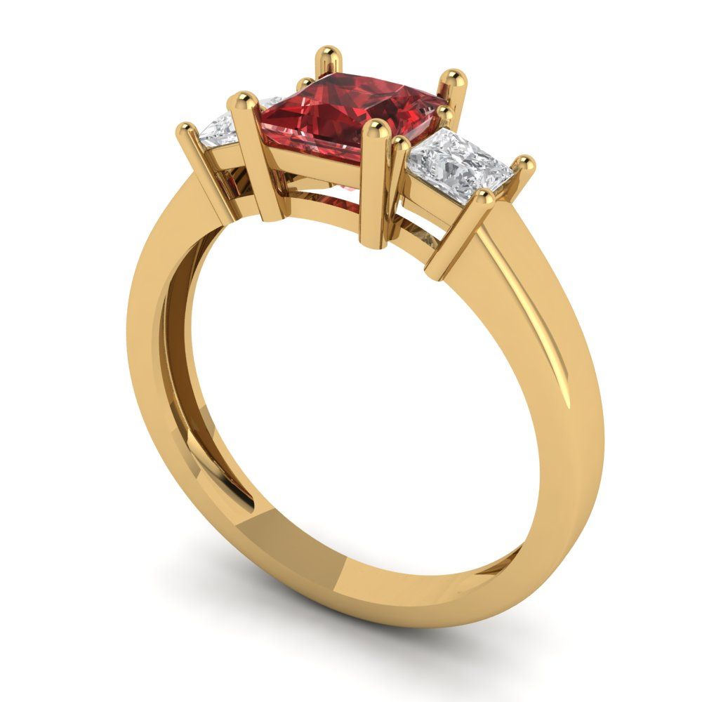 1.11 cttw Natural Garnet Three-Stone Engagement Ring - Solid Gold (Princess Cut,5.0mm)