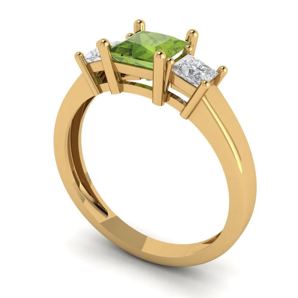 1.11 cttw Natural Peridot Three-Stone Engagement Ring - Solid Gold (Princess Cut,5.0mm)
