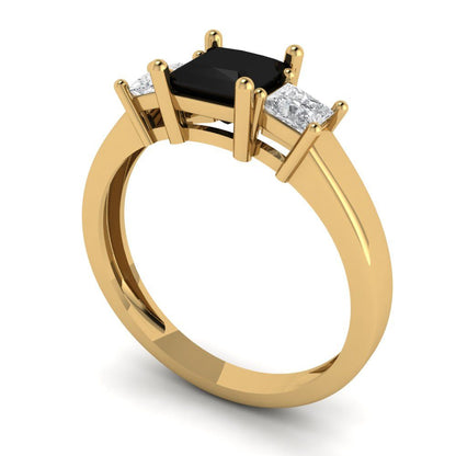 1.11 cttw Natural Onyx Three-Stone Engagement Ring - Solid Gold (Princess Cut,5.0mm)
