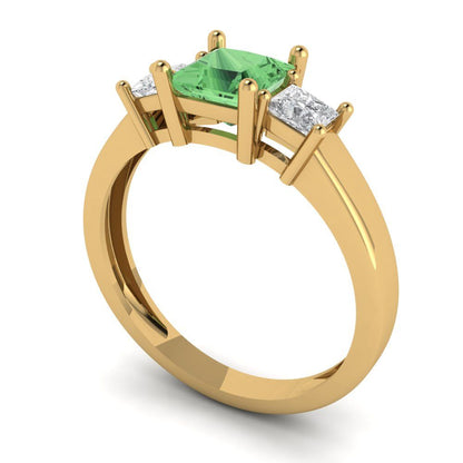 1.11 cttw Zirconia Simulated Green Diamond Three-Stone Engagement Ring - Solid Yellow Gold (VVS1, Princess Cut,5.0mm)