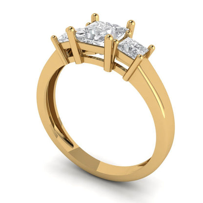 1.11 cttw White Sapphire Three-Stone Engagement Ring - Solid Yellow Gold (VVS1, Princess Cut,5.0mm)