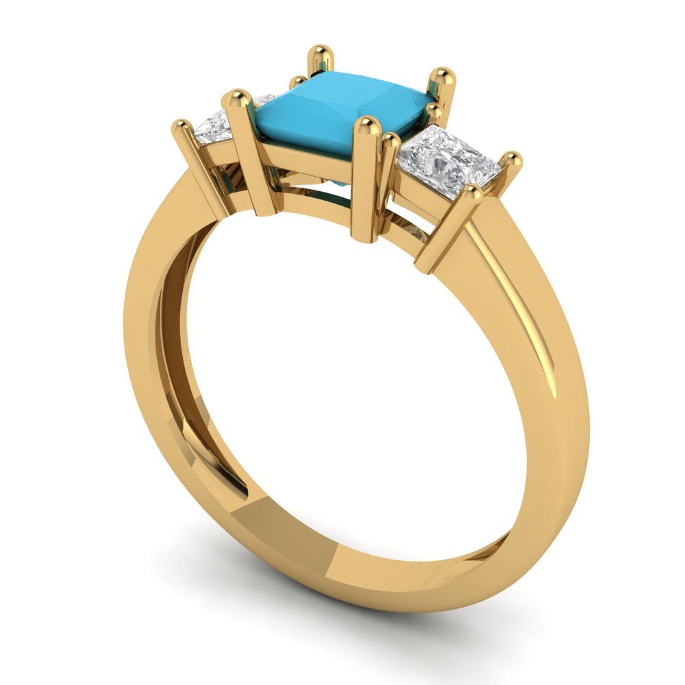 1.11 cttw Simulated Turquoise Three-Stone Engagement Ring - Solid Gold (Princess Cut,5.0mm)