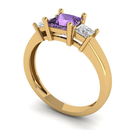 1.11 cttw Simulated Alexandrite Three-Stone Engagement Ring - Solid Gold (Princess Cut,5.0mm)