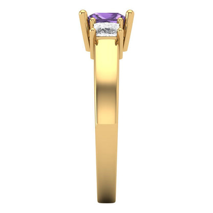 1.11 cttw Simulated Alexandrite Three-Stone Engagement Ring - Solid Gold (Princess Cut,5.0mm)