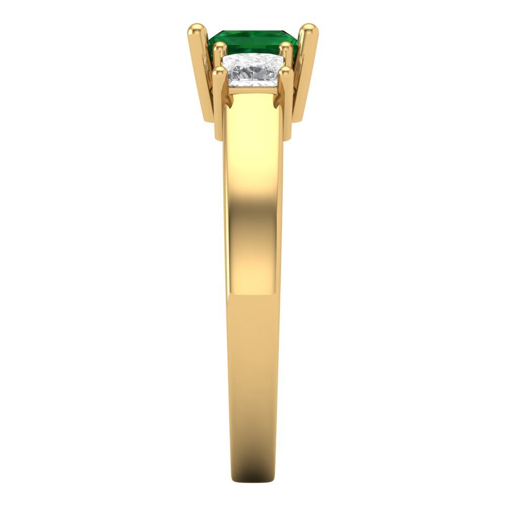 1.11 cttw Simulated Emerald Three-Stone Engagement Ring - Solid Gold (Princess Cut,5.0mm)
