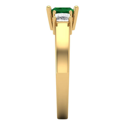 1.11 cttw Simulated Emerald Three-Stone Engagement Ring - Solid Gold (Princess Cut,5.0mm)