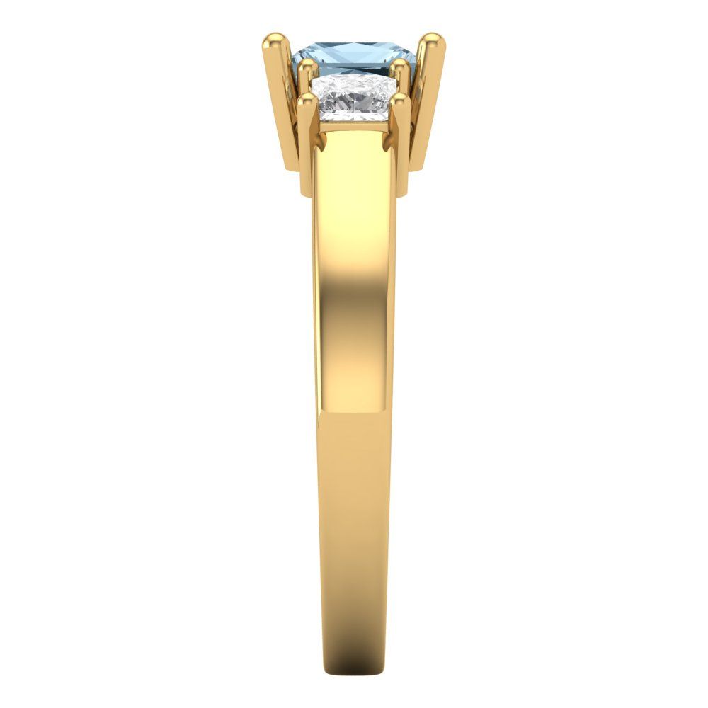 1.11 cttw Zirconia Simulated Blue Diamond Three-Stone Engagement Ring - Solid Yellow Gold (VVS1, Princess Cut,5.0mm)