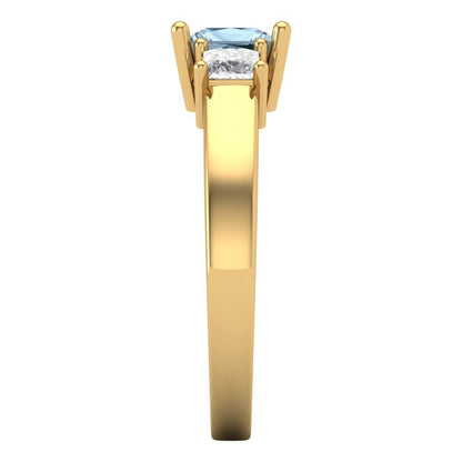 1.11 cttw Zirconia Simulated Blue Diamond Three-Stone Engagement Ring - Solid Yellow Gold (VVS1, Princess Cut,5.0mm)