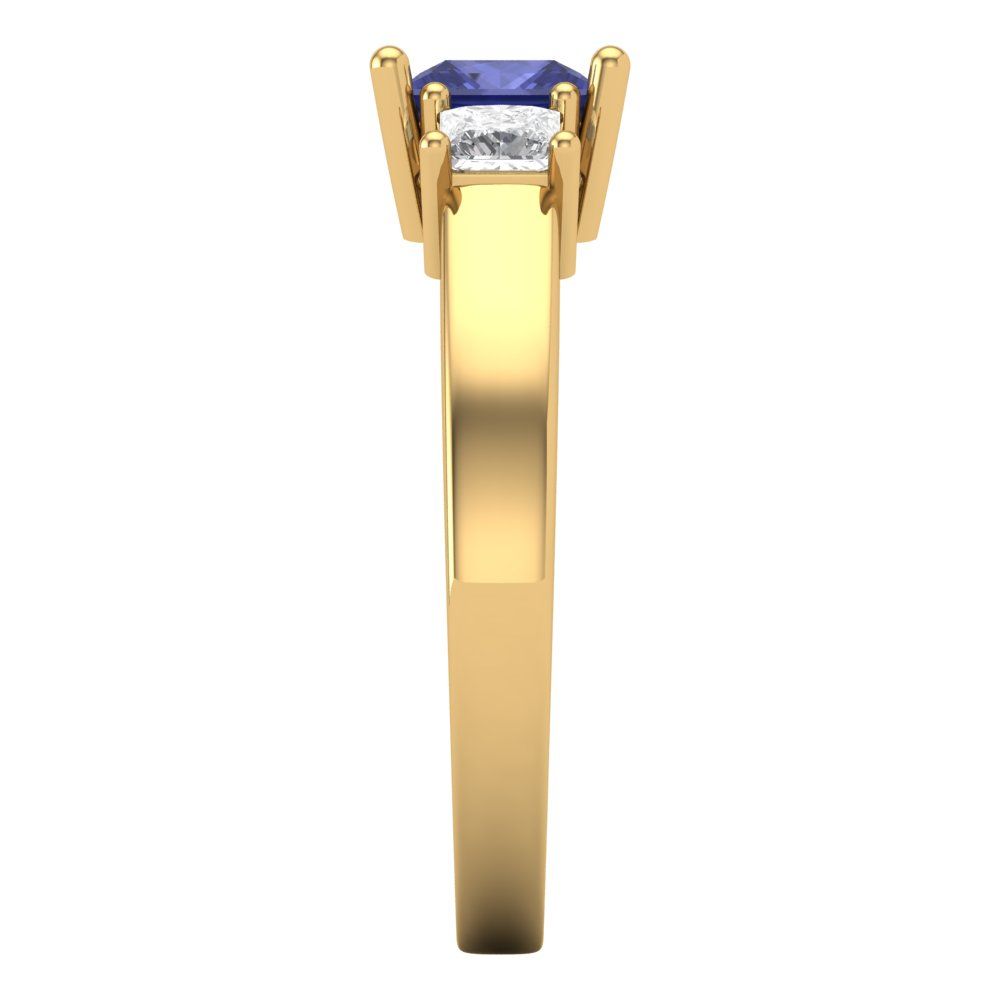 1.11 cttw Simulated Tanzanite Three-Stone Engagement Ring - Solid Yellow Gold (VVS1, Princess Cut,5.0mm)