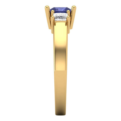 1.11 cttw Simulated Tanzanite Three-Stone Engagement Ring - Solid Yellow Gold (VVS1, Princess Cut,5.0mm)