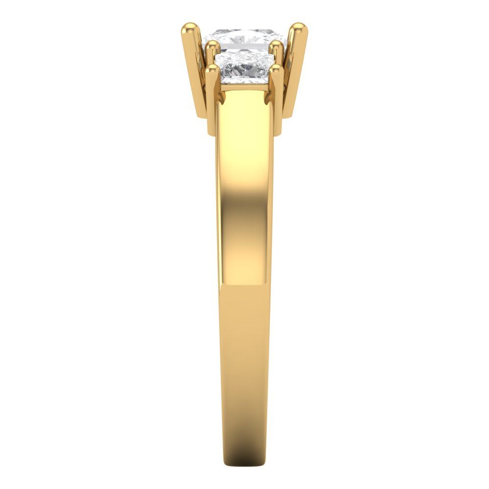 1.11 cttw White Sapphire Three-Stone Engagement Ring - Solid Yellow Gold (VVS1, Princess Cut,5.0mm)